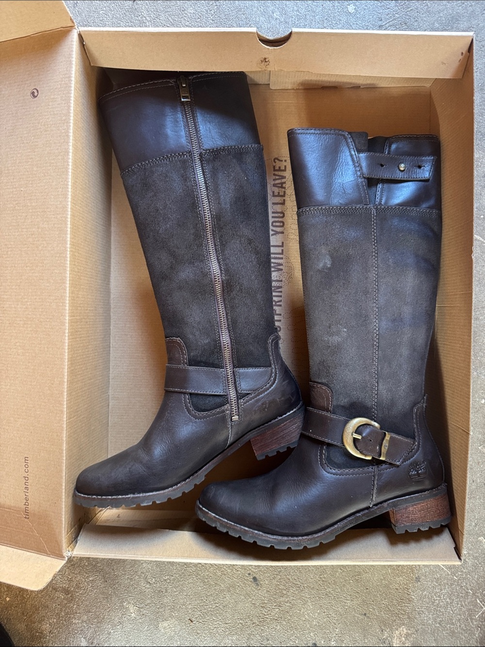Timberland Dark Brown Leather & Suede Knee-High Riding Boots
